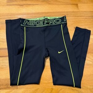 Girls Nike Pro  Black and Green Leggings